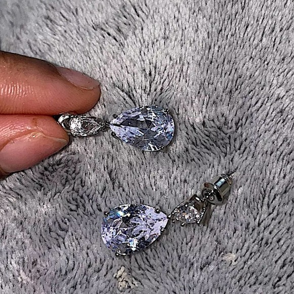 Sterling Silver Pear Drop Diamond Earrings - Picture 7 of 11